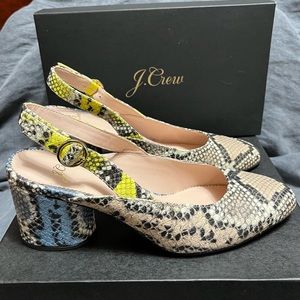 NEW J. CREW SLINGBACK LEATHER PUMP SZ 8 MIXED SNAKE